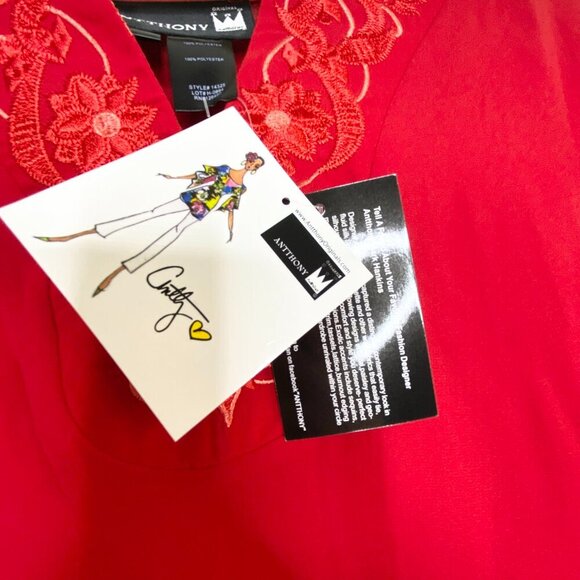 Antthony Originals Red Embroidered Floral Poncho Cape One Size Flowing Dressy - Picture 6 of 11